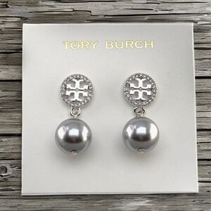 Tory Burch Silver Miller Pavé Pearl Drop Earrings